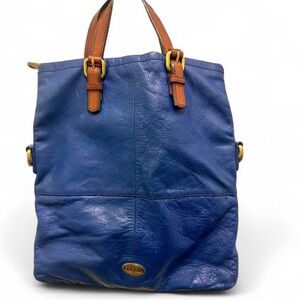 Fossil Explorer Tote Bag Sapphire Vintage Leather RARE Original Long Purse Strap